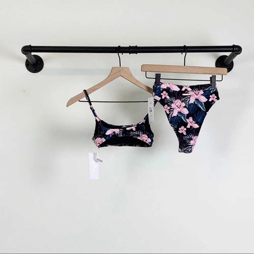 NWT Spiritual Gangster Pink Irises Floral High Waisted Bikini Set XS
